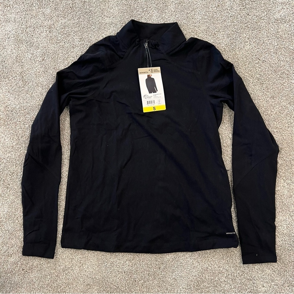 Mondetta NWT Active Ribbed 1/2 Zip Top Long Sleeve Women Sz Small Black 1874267,